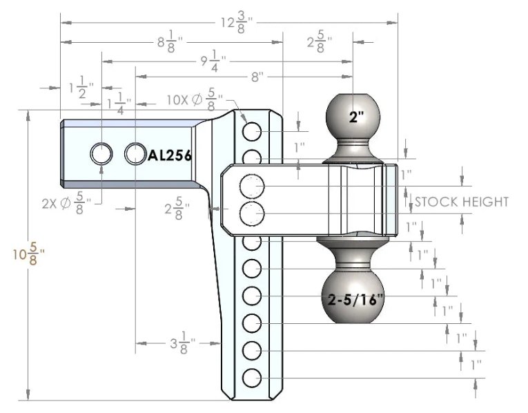 BULLETPROOF HITCHES 2.5" ALUMINUM MEDIUM DUTY 6" DROP/RISE HITCH