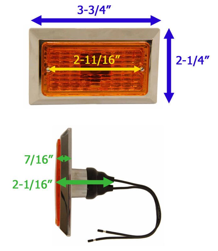 PETERSON CLEARANCE/SIDE MARKER LIGHT, AMBER, RECTANGLE 3-3/4"X2-1/4"
