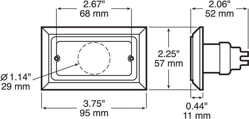 PETERSON CLEARANCE/SIDE MARKER LIGHT, RED, RECTANGLE 3-3/4"X2-1/4"