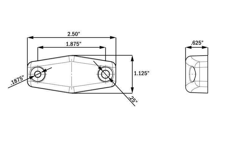 LED MINI CLEARANCE OR MARKER LIGHT, 2-1/2" X 1-1/16" RECTANGLE, RED LENS , 2 DIODE