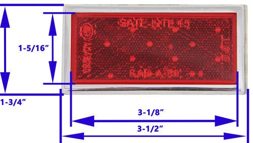 PETERSON RED RECTANGULAR TRAILER REFLECTOR W/ CHROME BEZEL, STICK ON ADHESIVE
