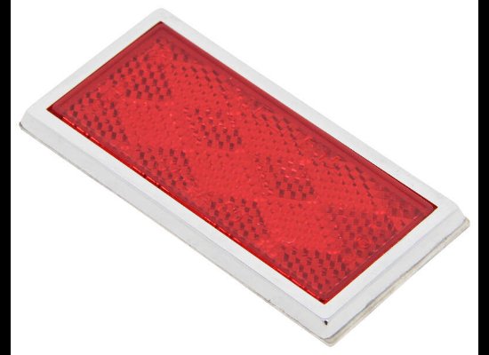 PETERSON RED RECTANGULAR TRAILER REFLECTOR W/ CHROME BEZEL, STICK ON ADHESIVE