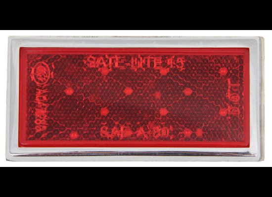PETERSON RED RECTANGULAR TRAILER REFLECTOR W/ CHROME BEZEL, STICK ON ADHESIVE