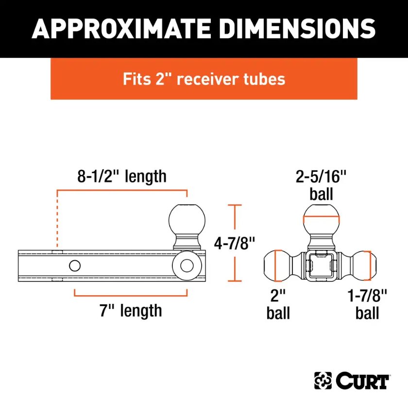 CURT MULTI BALL MOUNT FOR 2" HITCH, 1-7/8" , 2" , 2 - 5/16" TRAILER BALLS