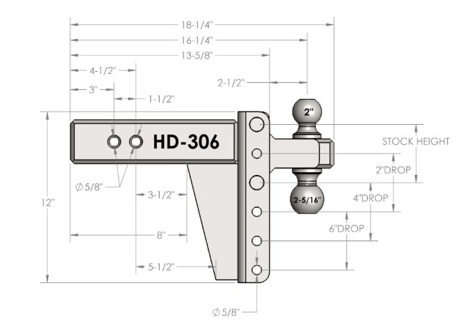 BULLETPROOF HITCHES 2-BALL MOUNT FOR 3" HITCH, 6" DROP, 6" RISE - 22K