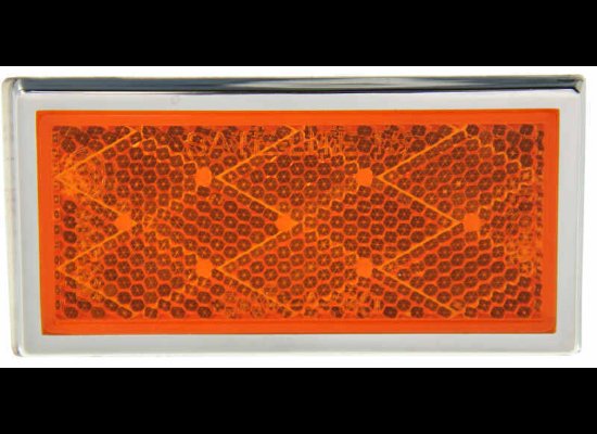 PETERSON AMBER RECTANGULAR TRAILER REFLECTOR W/ CHROME BEZEL, STICK ON ADHESIVE