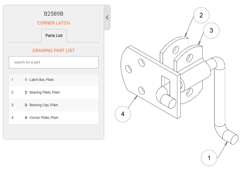 CORNER SECURITY LATCH SET, BOLT ON, CORNER PIN, CORNER RAMP PIN