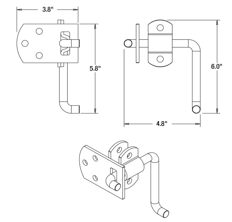 CORNER SECURITY LATCH SET, BOLT ON, CORNER PIN, CORNER RAMP PIN