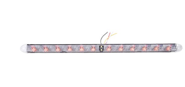 TECNIQ SLIM LED TAIL LIGHT, STOP, TURN, REVERSE, 14 DIODE, CLEAR LENS, 20-1/2"X1" OVAL - 4 WIRE