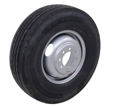 235/80R16E SPARE TIRE - SILVER DUAL, 4.77" PILOT DIAMETER - 8 LUG, 8X6.5, 8 ON 6.5 - LRE