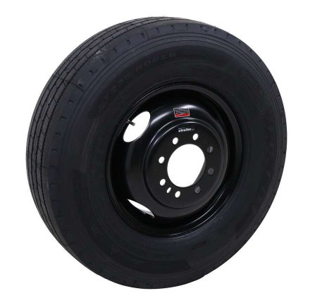 235/80R16E SPARE TIRE - BLACK DUAL, 4.77" PILOT DIAMETER - 8 LUG, 8X6.5, 8 ON 6.5 - LRE
