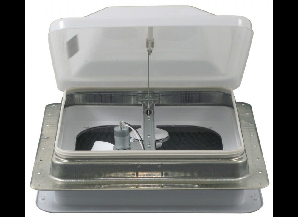 VENTLINE VENTADOME TRAILER ROOF VENT W/12V FAN, MANUAL LIFT, 14-1/4" X 14-1/4", WHITE