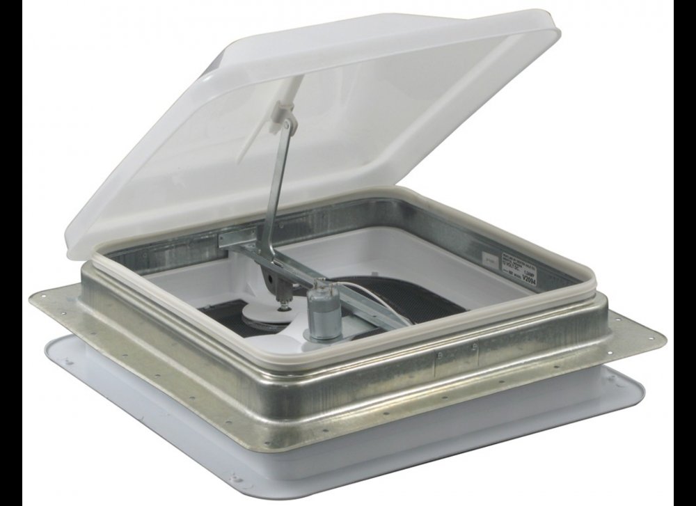 VENTLINE VENTADOME TRAILER ROOF VENT W/12V FAN, MANUAL LIFT, 14-1/4" X 14-1/4", WHITE