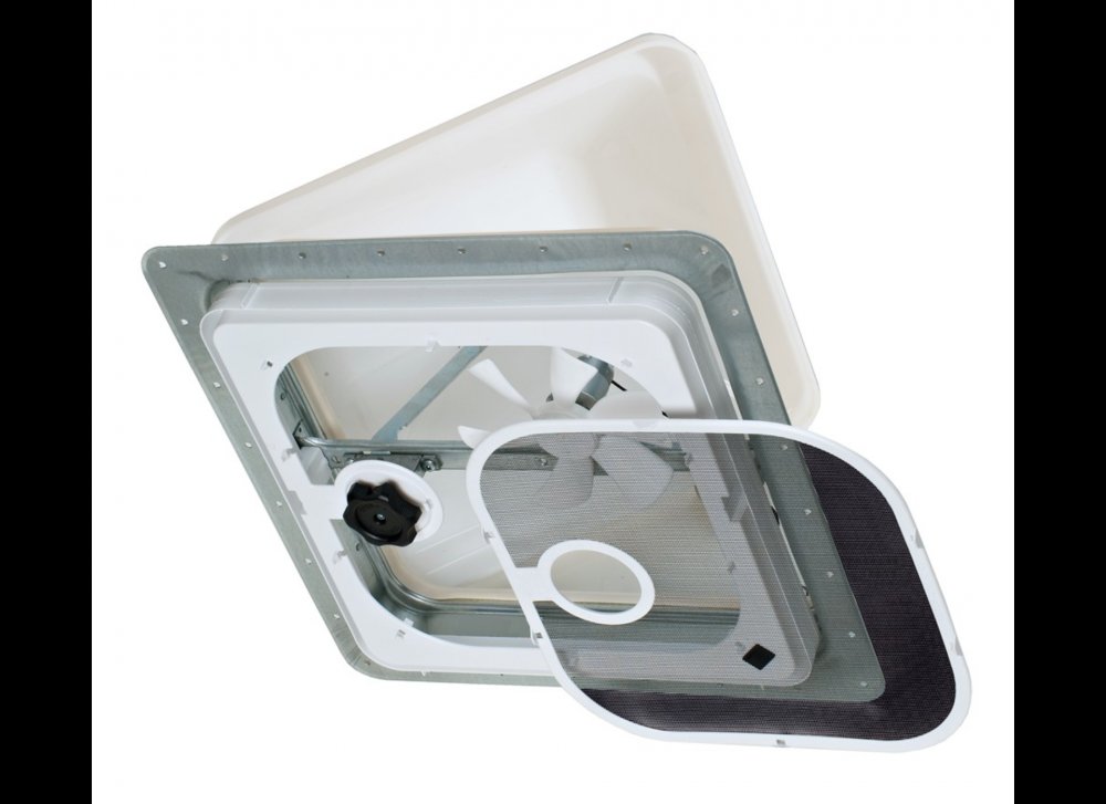 VENTLINE VENTADOME TRAILER ROOF VENT W/12V FAN, MANUAL LIFT, 14-1/4" X 14-1/4", WHITE