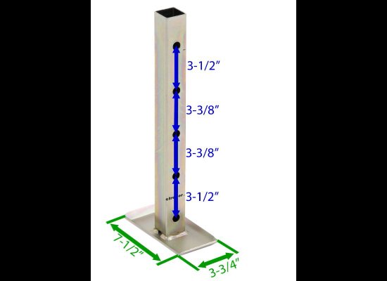 DROP LEG INSERT WITH PIN, RAM SQUARE 1-3/4" X 1-3/4" DIAMETER TUBING, ZINC COATED