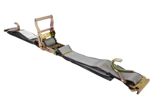 2" E-TRACK RATCHET STRAP WITH WIRE J HOOK, GRAY, 16' LENGTH, 500lbs WLL