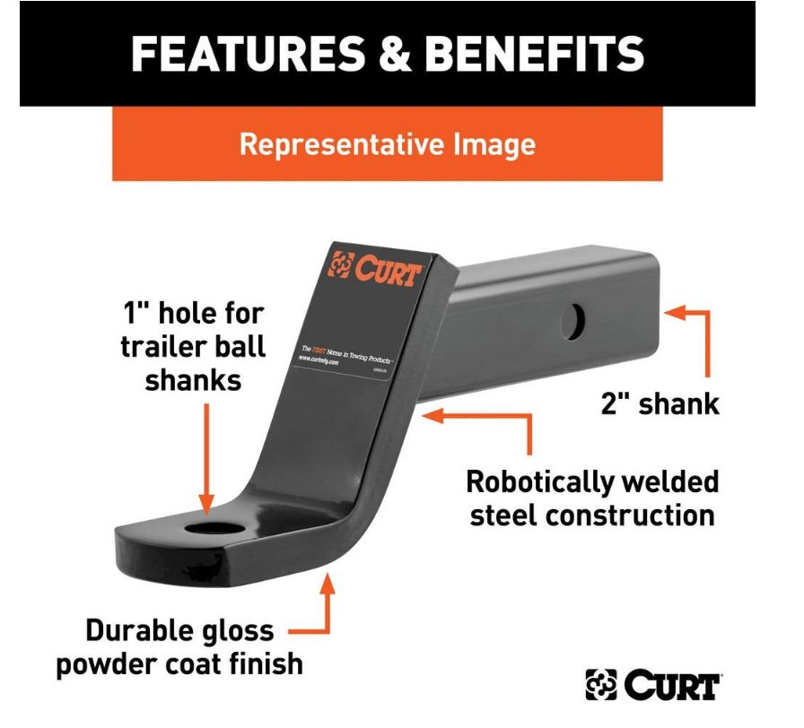 CURT BALL MOUNT 2" HITCH, 2" DROP, 3/4" RISE, 10-1/4" LONG, 1" SHANK, 7.5K, CLASS 3