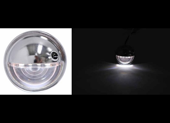 LED TRAILER LICENSE PLATE LIGHT, ROUND, SNAP IN - 4 DIODE, CHROME PLATED, CLEAR LENS