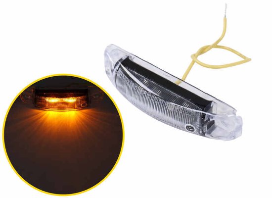 3-11/16" X 13/16" LED RECTANGLE MARKER LIGHT OR CLEARANCE , CLEAR LENS, AMBER, 2 DIODES