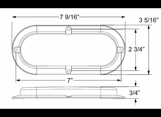 OPTRONICS LED TAIL LIGHT, STOP, TURN, 6 DIODE, RED LENS, 7-9/16"X3-5/16" OVAL