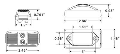 2" X 1" MARKER LIGHT OR CLEARANCE , AMBER LENS, LED 2 DIODE