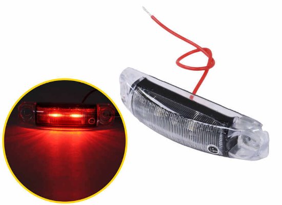 3-11/16" X 13/16" LED RECTANGLE MARKER LIGHT OR CLEARANCE , CLEAR LENS, RED, 2 DIODES