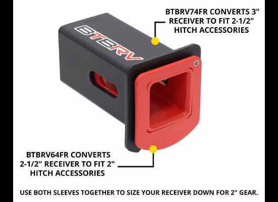 BTBRV MAGNETIC HITCH RECEIVER REDUCER SLEEVE SET, 3" TO 2-1/2" AND 2-1/2" TO 2" - SOLD AS PAIR