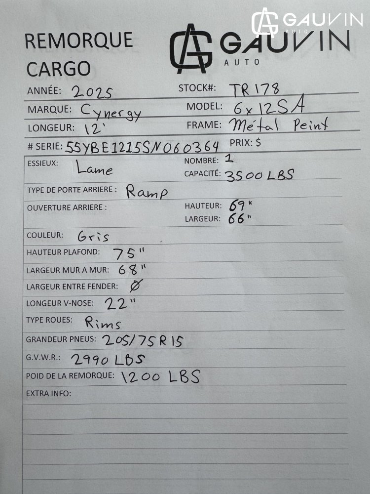 Cynergy 6X12SA RAMP  Enclosed Cargo Steel Frame / Aluminum Skin