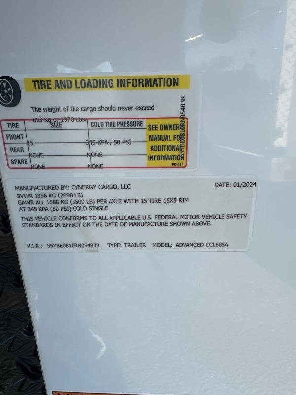2024 Cynergy Cargo 6X8SA Cargo / Enclosed Trailer