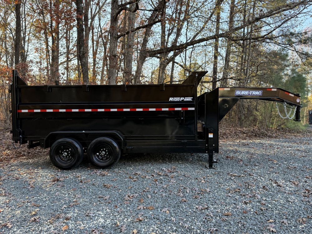 7X14 14K SURE TRAC HD LOW PRO 4' SIDES & TELESCOPIC HOIST GOOSENECK DUMP