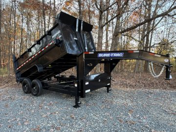 7X14 14K SURE TRAC HD LOW PRO 4' SIDES & TELESCOPIC HOIST GOOSENECK DUMP