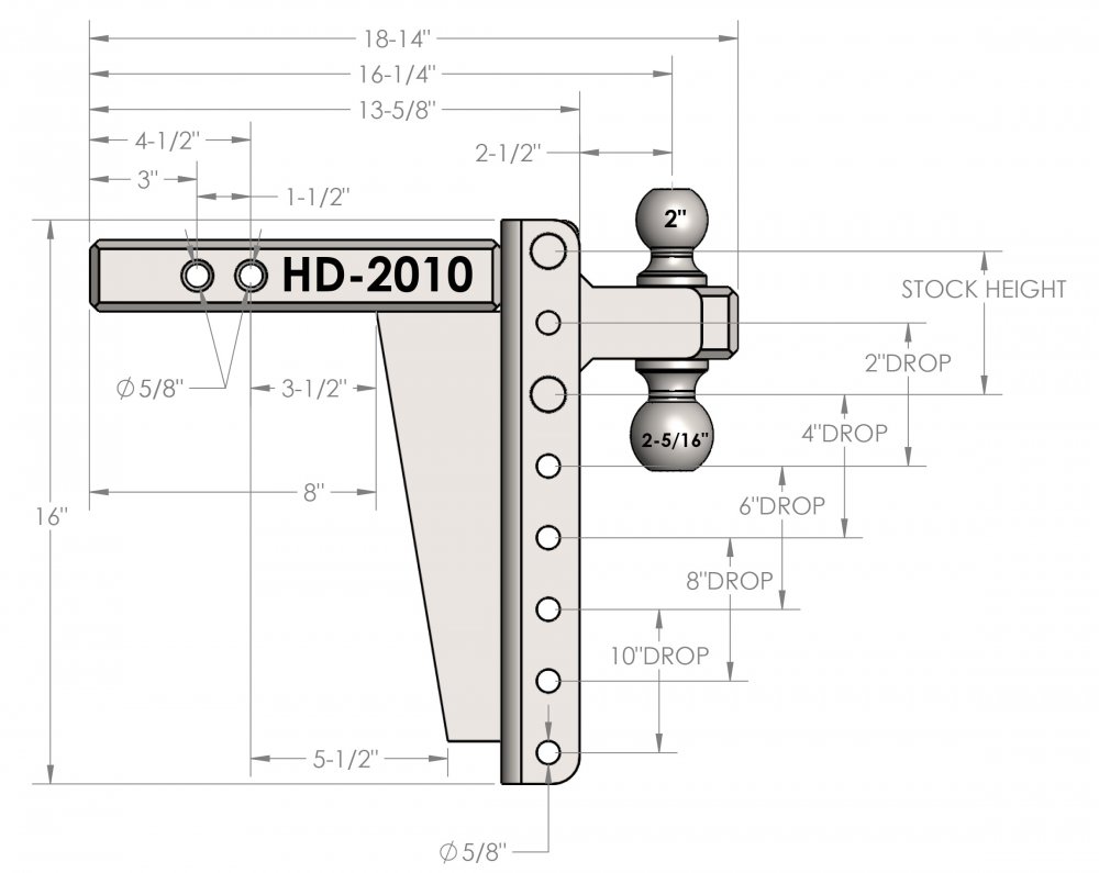 2.0" Heavy Duty 10" Drop/Rise Hitch