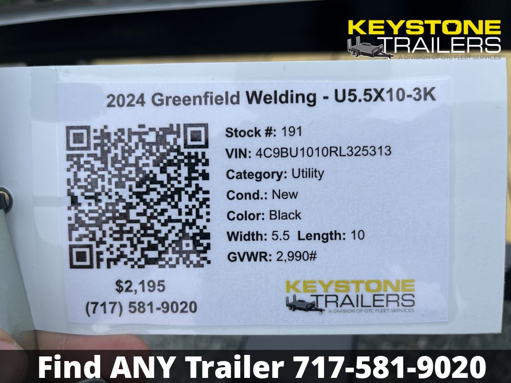 2024 Greenfield Welding - U5.5X10-3K - Black - 5.5x10 - 2,990#