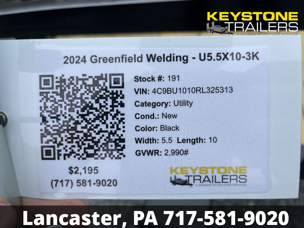 2025 Greenfield Welding - U5.5X10-3K - Black - 5.5x10 - 2,990#