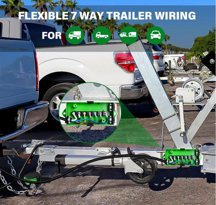 8 FT Trailer Wiring Harness with 7 Gang Trailer Junction Box