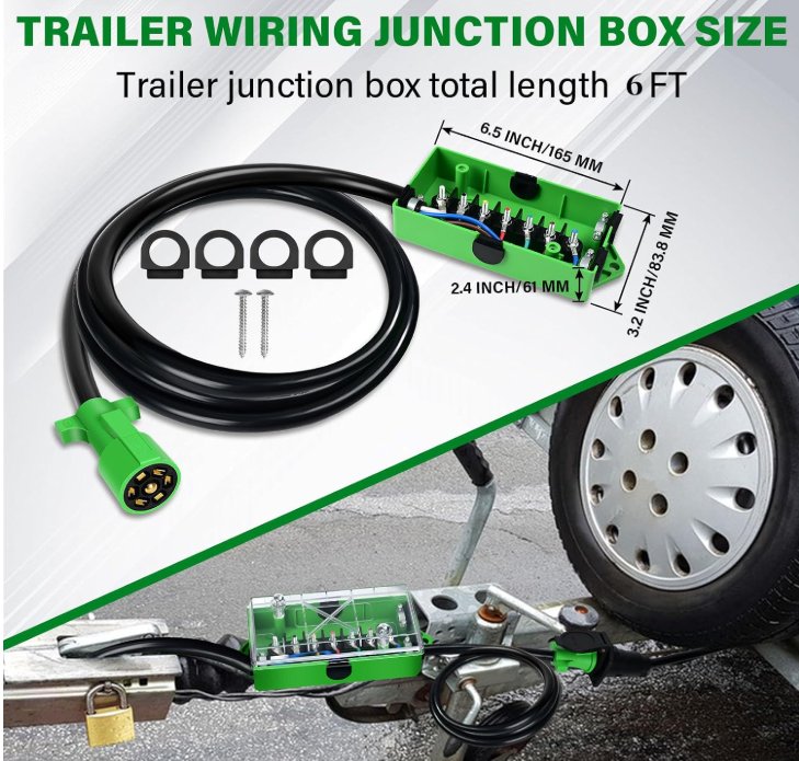 6ft Trailer Wiring Harness with 7 Gang Junction Box
