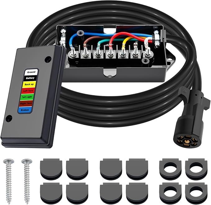 7 Way Trailer Wiring Harness Kit 8 FT Trailer Cord with 7 Pin Trailer Plug and Junction Box Kit