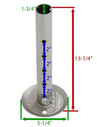 Drop Leg for etrailer and Ram Jacks - 13-1/4" Tall - 5-1/4" Diameter Footplate - Zinc