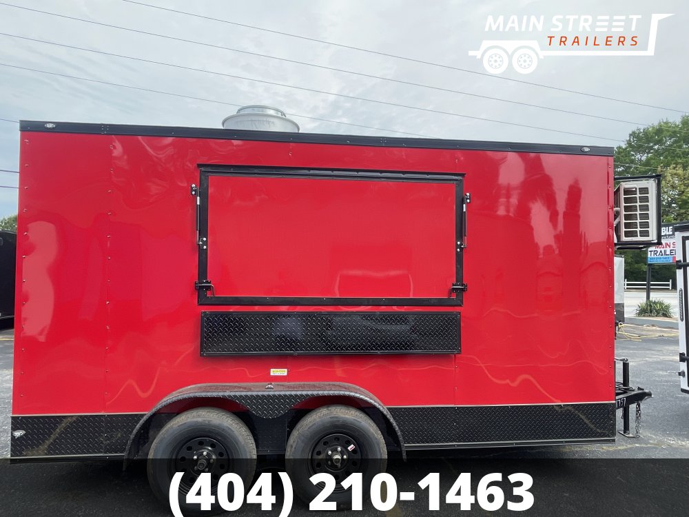 7X14 CONCESSION TRAILER RED BLACKOUT WITH ELITE PCKG AND 8' EXUAST HOOD