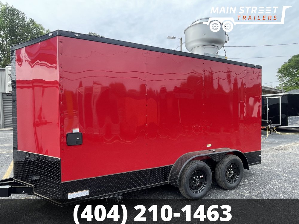 7X14 CONCESSION TRAILER RED BLACKOUT WITH ELITE PCKG AND 8' EXUAST HOOD