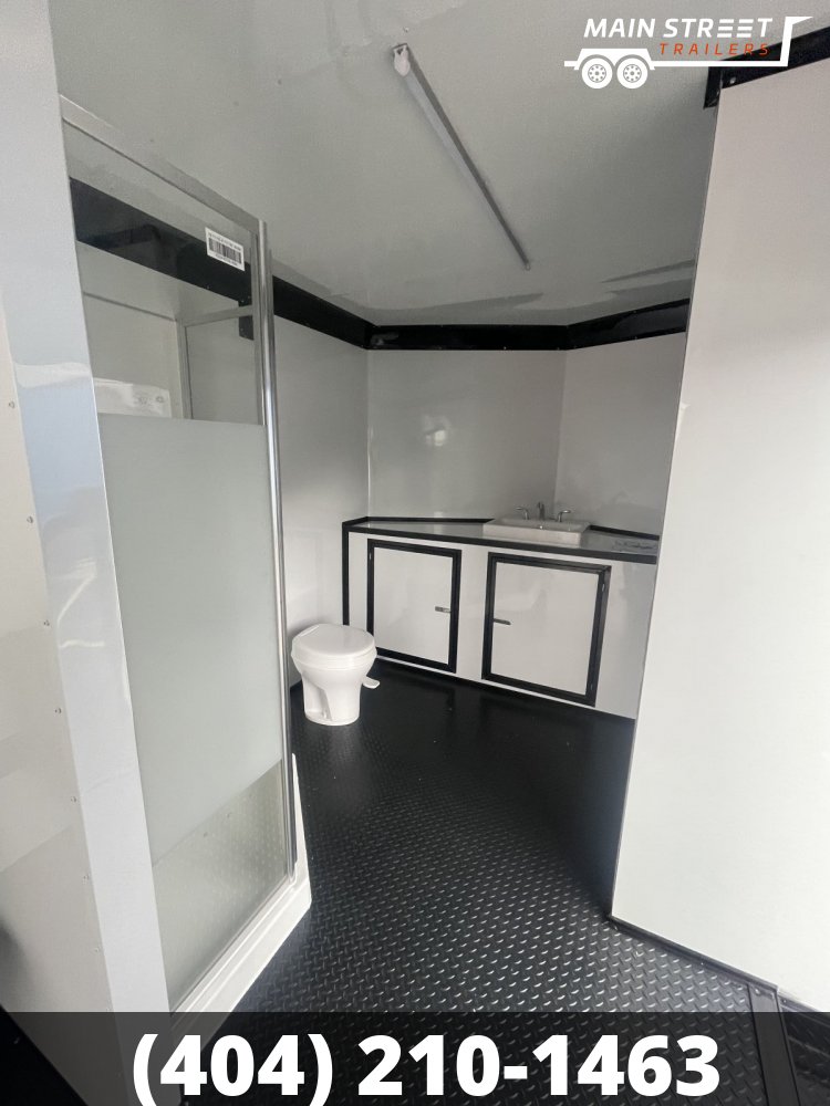 8.5X22 RV STYLE WHITE WITH BLACK OUT AND BATHROOM PACKAGE