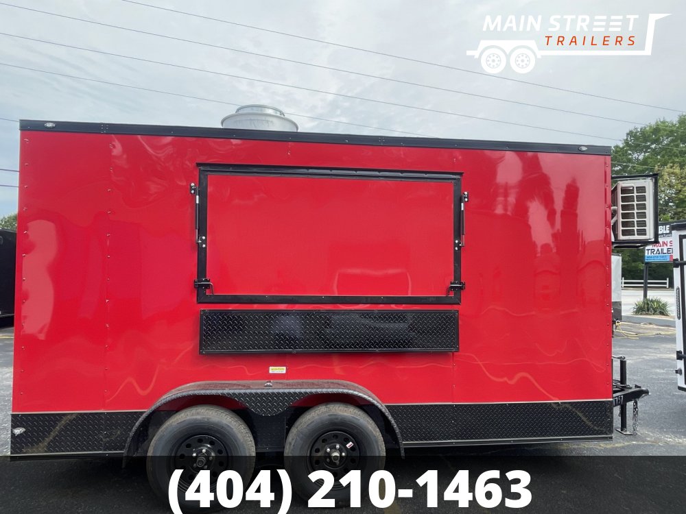 7X14 CONCESSION TRAILER RED BLACKOUT WITH ELITE PCKG AND 8' EXUAST HOOD