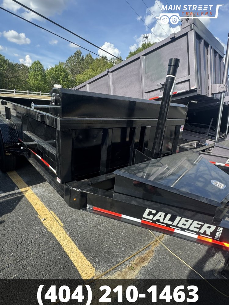 7X16 TELESCOPIC DUMP TRAILER BLACK WITH 14K AXLES, 7 GUAGE METAL
