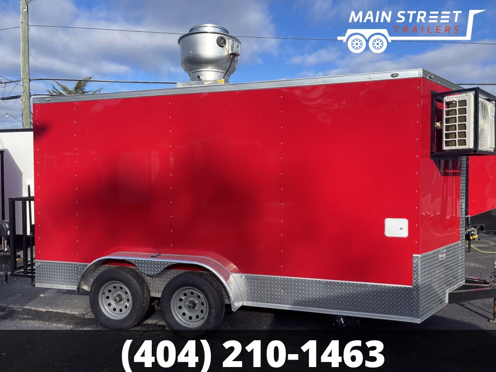 7X14 CONCESSION TRAILER RED WITH ELITE PCKG AND 6' EXUAST HOOD