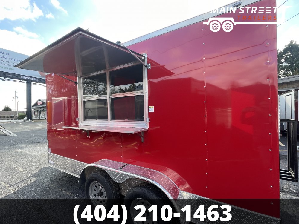 7X14 CONCESSION TRAILER RED WITH ELITE PCKG AND 6' EXUAST HOOD