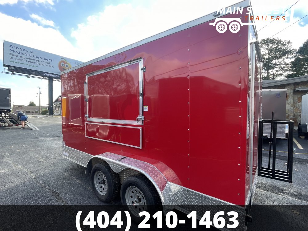 7X14 CONCESSION TRAILER RED WITH ELITE PCKG AND 6' EXUAST HOOD