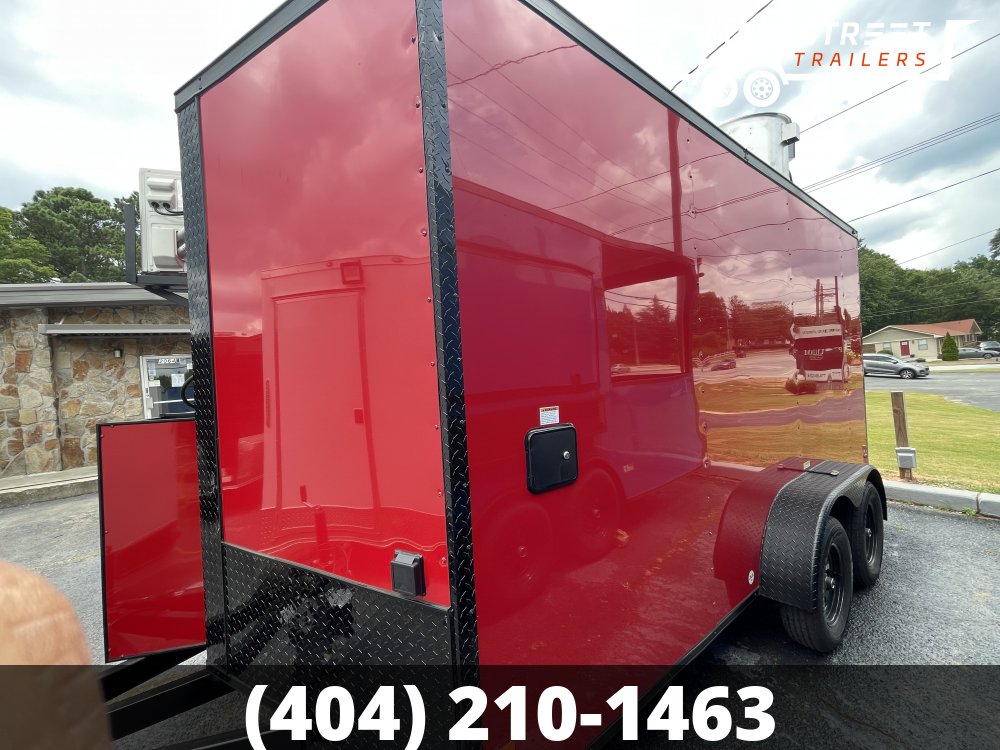 7X14 RED POLYCORE CONCESSION TRAILER WITH 8' HOOD AND 4 GAS LINES