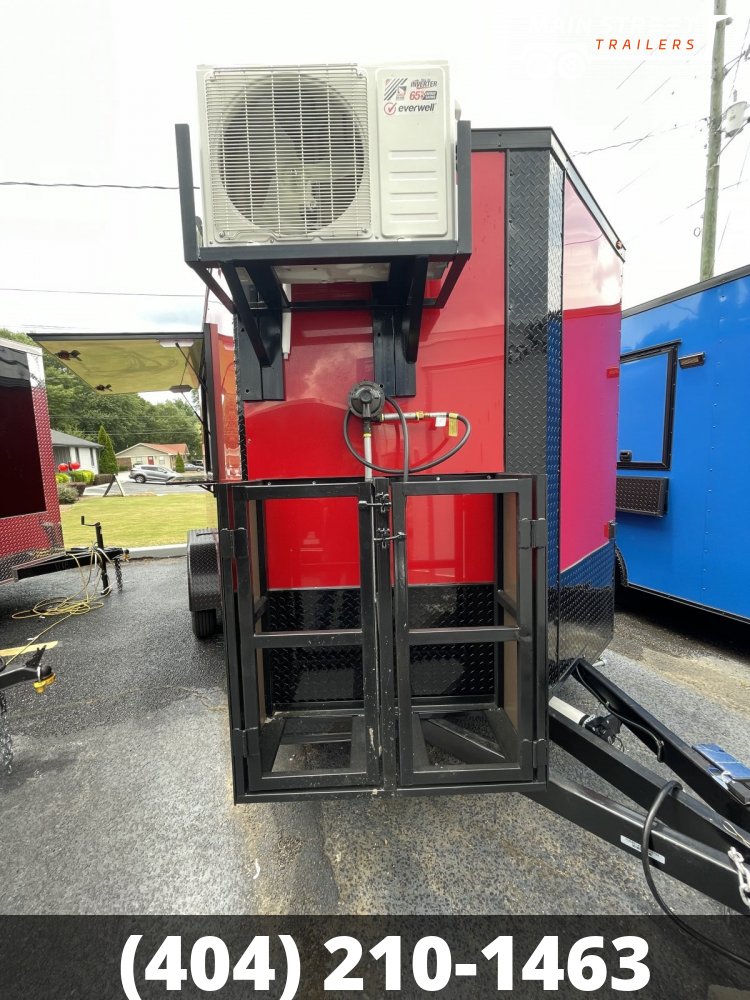 7X14 RED POLYCORE CONCESSION TRAILER WITH 8' HOOD AND 4 GAS LINES