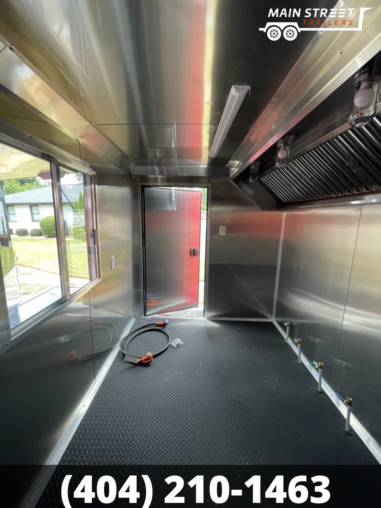 7X14 RED POLYCORE CONCESSION TRAILER WITH 8' HOOD AND 4 GAS LINES