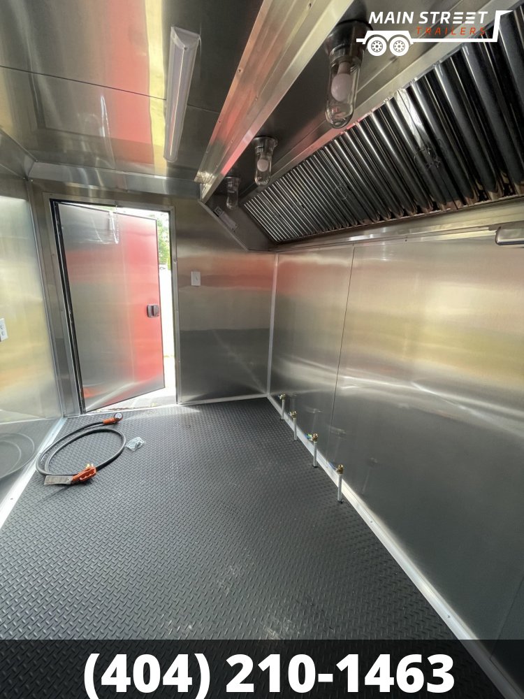 7X14 RED POLYCORE CONCESSION TRAILER WITH 8' HOOD AND 4 GAS LINES